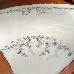 Hand embroidered 60 inch round tablecloth smoke free pet free home never used